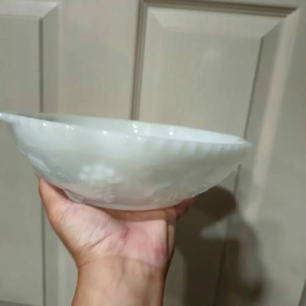 White Milk Glass Grape Pattern Bowl